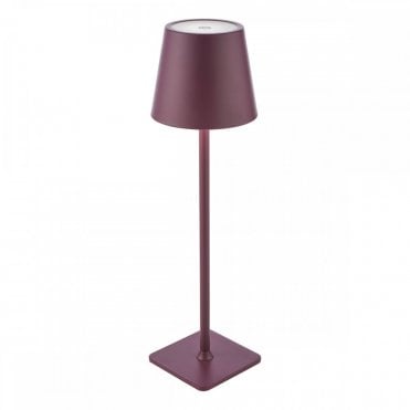 Derrick rechargeable satin purple LED outdoor table lamp with dimmable light and IP54 waterproof rating