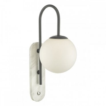 DEUCE Switched Bathroom Safe Wall Light Marble and Grey and White Globe Shade IP44