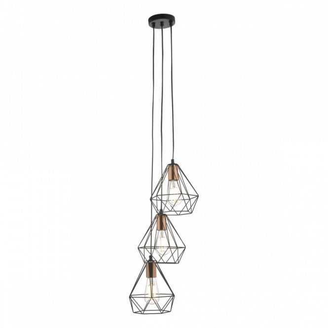 DEYON 3 Light Ceiling Pendant Cluster in Black & Copper Industrial Cage