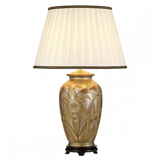 DIAN Gold Floral Table Lamp With Tall Empire Shade