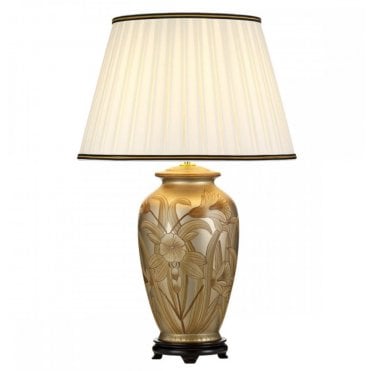 DIAN Gold Floral Table Lamp With Tall Empire Shade