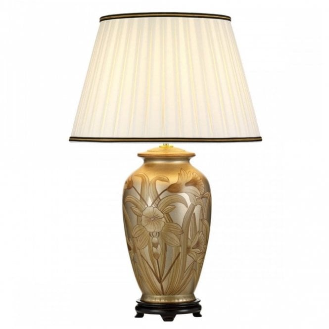 DIAN Gold Floral Table Lamp With Tall Empire Shade