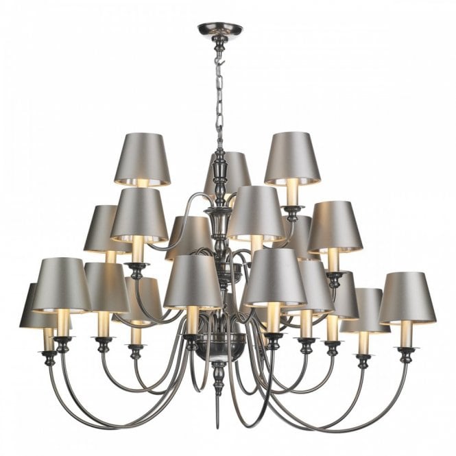 DICKENS 21 Light Ceiling Chandelier Pendant Pewter with Cloud Satin Shades