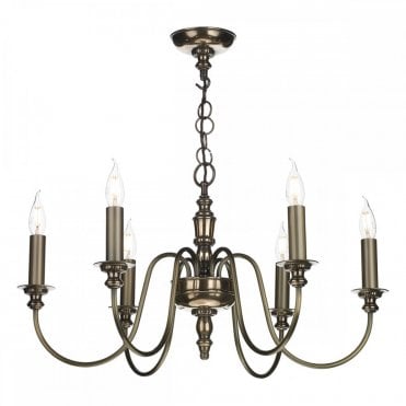 DICKENS 6 Light Candelabra Style Ceiling Pendant Bronze
