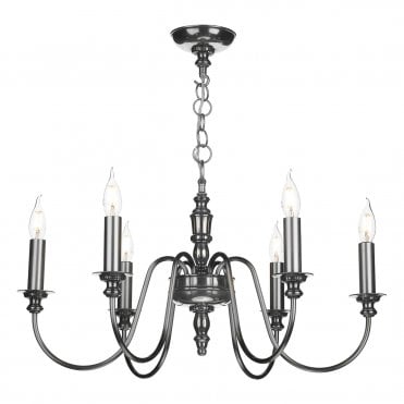 DICKENS 6 Light Candelabra Style Ceiling Pendant Pewter