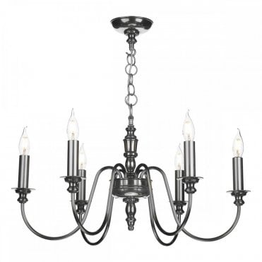 DICKENS 6 Light Candelabra Style Ceiling Pendant Pewter