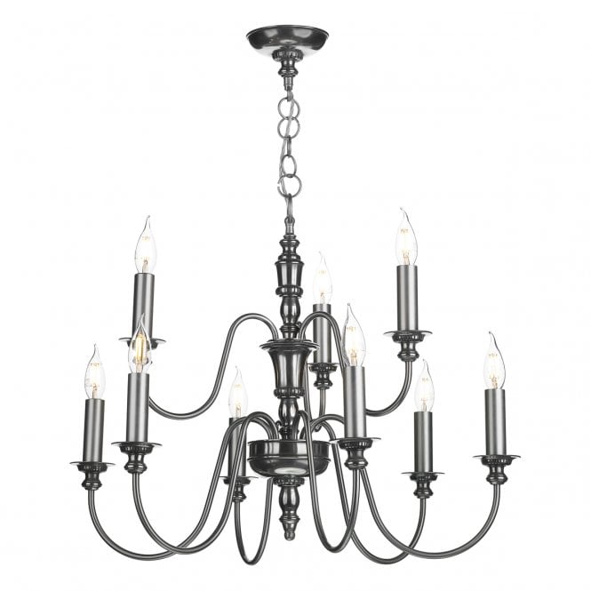 DICKENS 9 Light Candelabra Style Ceiling Pendant Pewter