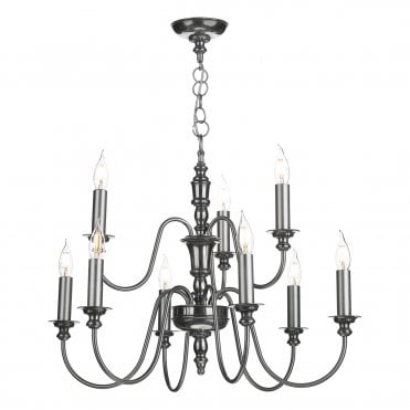 DICKENS 9 Light Candelabra Style Ceiling Pendant Pewter
