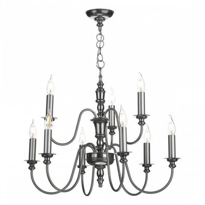 DICKENS 9 Light Candelabra Style Ceiling Pendant Pewter