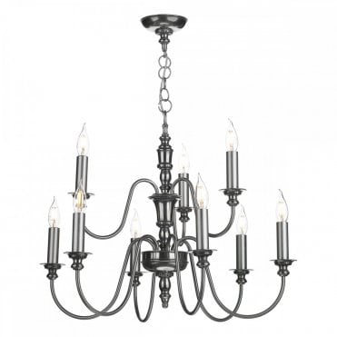 DICKENS 9 Light Candelabra Style Ceiling Pendant Pewter
