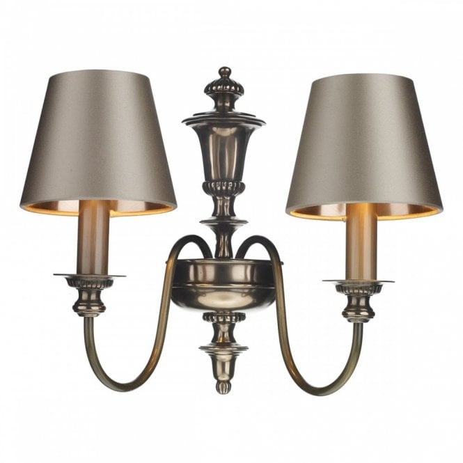 DICKENS Double Wall Bracket Bronze with Almond Cream Silk Shades