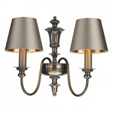 DICKENS Double Wall Bracket Bronze with Almond Cream Silk Shades