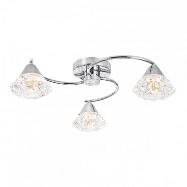 Dilys 3 Light Semi Flush Ceiling Light in Polished Chrome with Crystal Effect Shades – Lighting and Lights UK