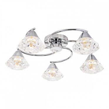 Dilys 5 Light Semi-Flush Ceiling Light in Polished Chrome with Crystal Effect Shades