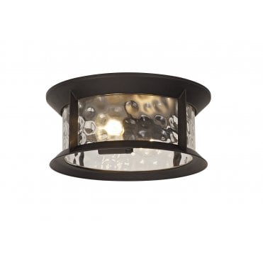 DIMPLE Flush Ceiling Lamp, Antique Bronze Clear Ripple Glass, IP54,