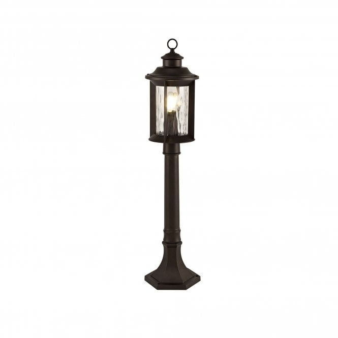 DIMPLE Post Lamp Antique Bronze Clear Ripple Glass Lantern