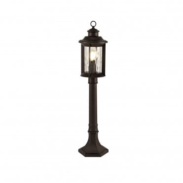 DIMPLE Post Lamp Antique Bronze Clear Ripple Glass Lantern