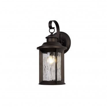 DIMPLE Small Wall Lamp, E27, Antique Bronze Clear Ripple Glass, IP54,