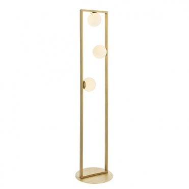 Geometric Shaped Brushed Gold Floor Light With Opal Glass