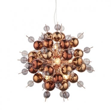 Copper Plated Pendant With Tinted Glass Spheres