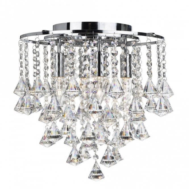 DORCHESTER - 4 Light Flush Ceiling Ceiling Light In Chrome With Crystal Octahedrons