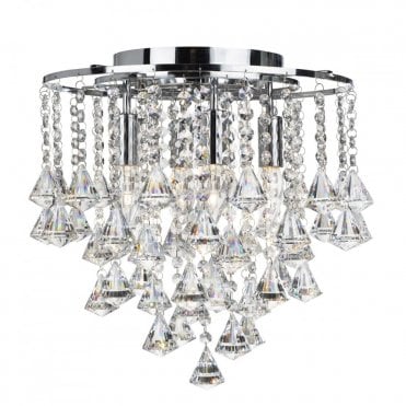 DORCHESTER - 4 Light Flush Ceiling Ceiling Light In Chrome With Crystal Octahedrons