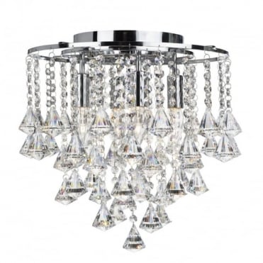 4 Light Flush Ceiling Ceiling Light In Chrome With Crystal Octahedrons