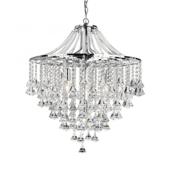 DORCHESTER - 5 Light Flush Ceiling Ceiling Light In Chrome With Crystal Octohedrons