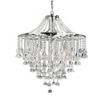 5 Light Flush Ceiling Ceiling Light In Chrome With Crystal Octohedrons