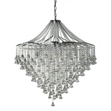 DORCHESTER - 7 Light Flush Ceiling Ceiling Light In Chrome With Crystal Octahedrons