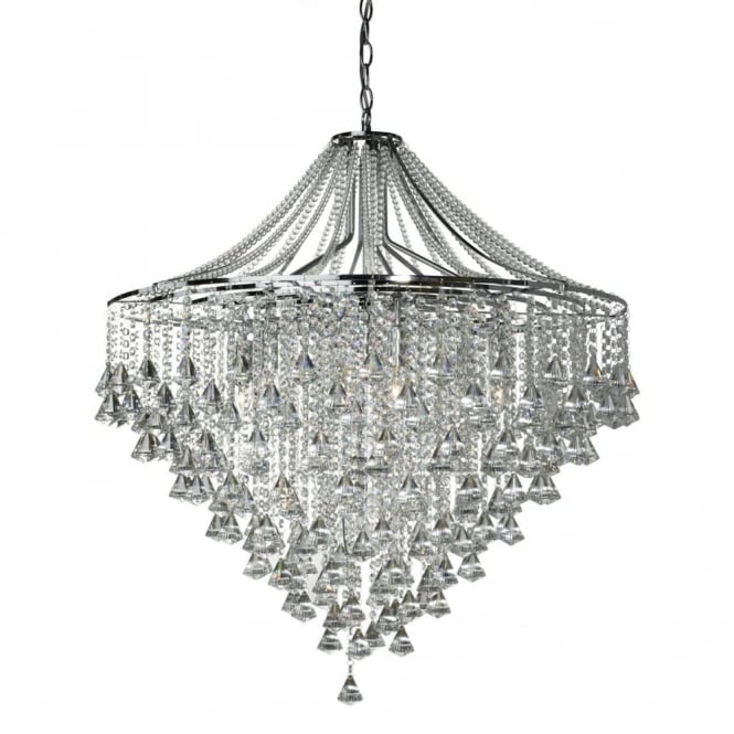 DORCHESTER - 7 Light Flush Ceiling Ceiling Light In Chrome With Crystal Octahedrons