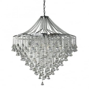 DORCHESTER - 7 Light Flush Ceiling Ceiling Light In Chrome With Crystal Octahedrons