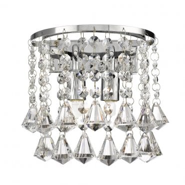 CHROME 2 LIGHT CRYSTAL DROP WALL LIGHT