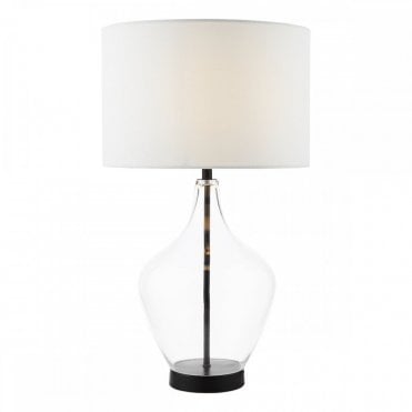 Drago glass and matt black table lamp with ivory linen shade
