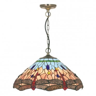 DRAGONFLY - 16 Tiffany Ceiling Pendant Complete With Suspension