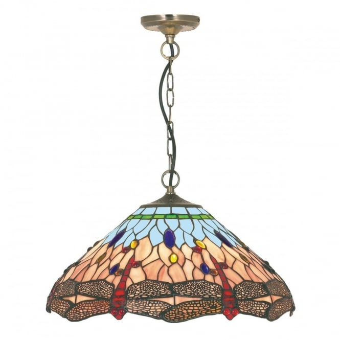 DRAGONFLY - 16 Tiffany Ceiling Pendant Complete With Suspension