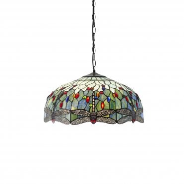 Blue Large 3Lt Ceiling Pendant with Tiffany Glass