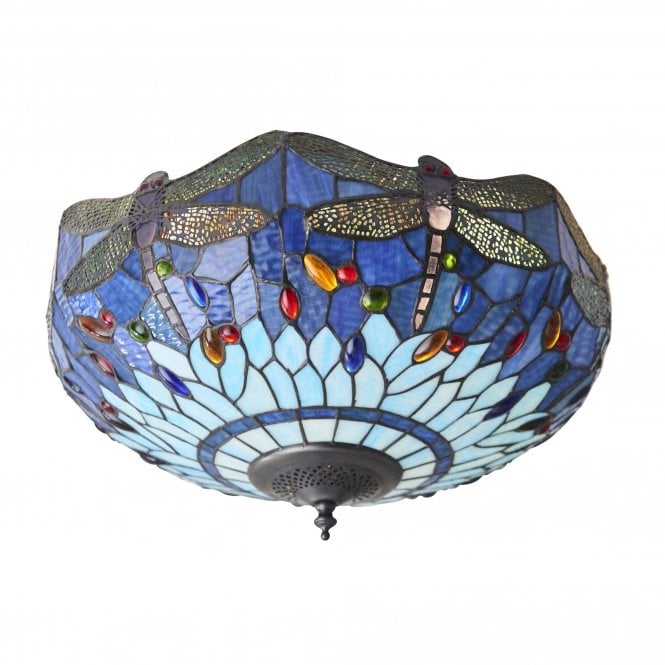 DRAGONFLY Blue Medium 2Lt Flush with Tiffany Glass