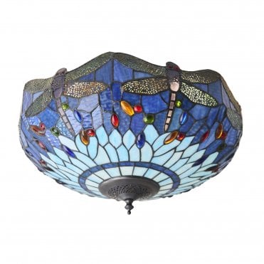 DRAGONFLY Blue Medium 2Lt Flush with Tiffany Glass