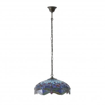 Blue Medium 3Lt Ceiling Pendant with Tiffany Glass