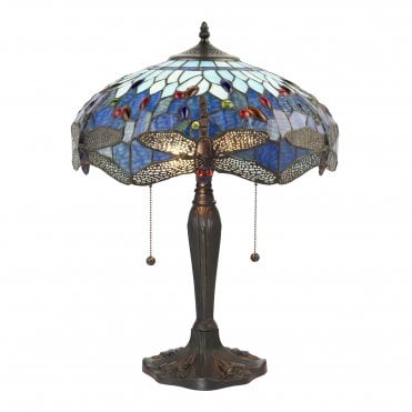 DRAGONFLY Blue Medium Table with Tiffany Glass