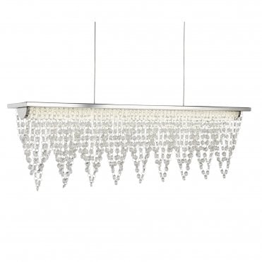 DRAPE Dimmable LED Ceiling Bar Pendant Chrome Crystal Waterfall Dressing