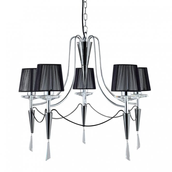 DUCHESS 5 LIGHT CHROME WITH BLACK STRING SHADES