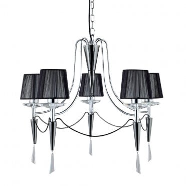 chrome chandelier with black shades 