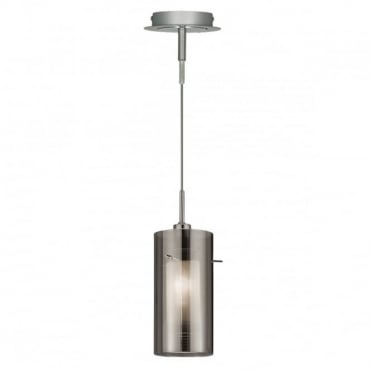 1 Light Ceiling Pendant With Smokey Outer/Frosted Inner Glas