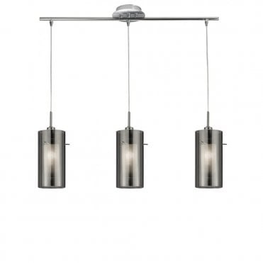 DUO - I Triple Ceiling Pendant With Double Smokey Glass Shades