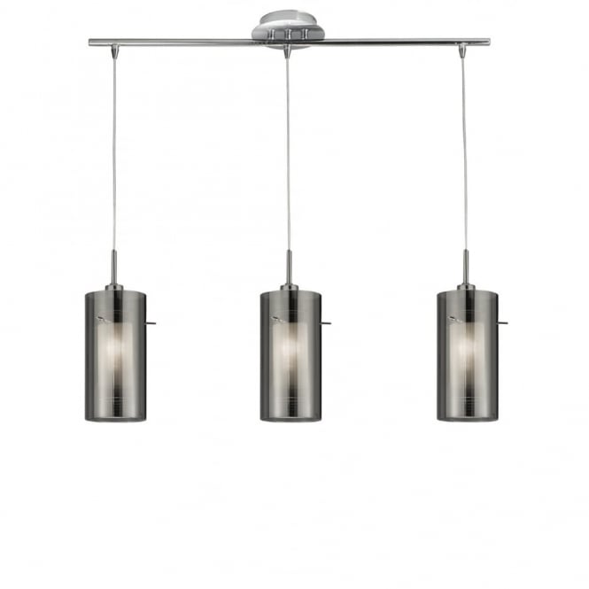 DUO - I Triple Ceiling Pendant With Double Smokey Glass Shades