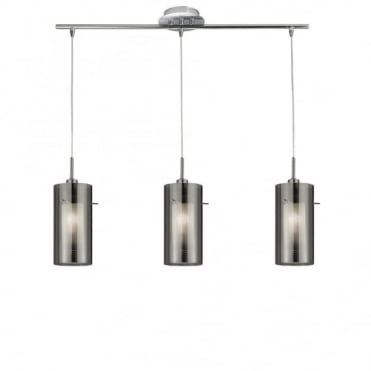 DUO - I Triple Ceiling Pendant With Double Smokey Glass Shades