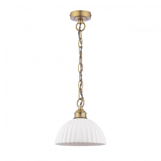 Durford Matt Antique Brass Pendant with White Ceramic Shade