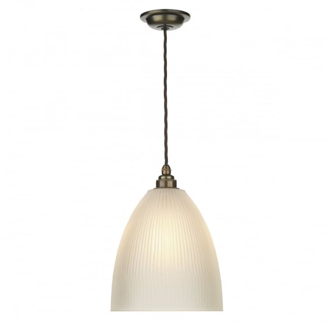 DUXFORD - Glass Ceiling Pendant Antique Brass C/W Satin Glass